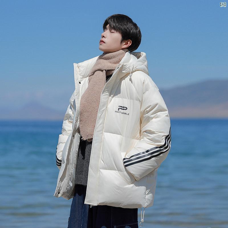 メンズ ファッション 韓国ファッション オシャレ 韓国 Matyou ダウン ジャケット メンズ 冬 厚手 ストライプ フード付き 防寒 暖かい