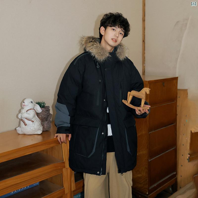 メンズ ファッション 韓国ファッション オシャレ 韓国 eyou ミドル丈 ダウン ジャケット メンズ 冬 ファー 襟 冬服 防寒 ワークジャケット 15,398円
