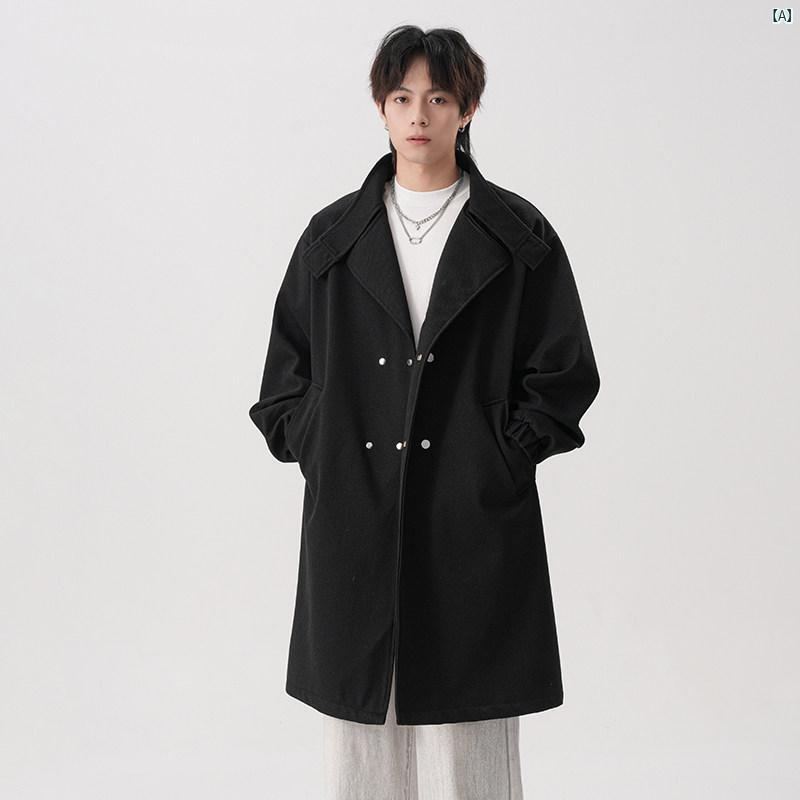 メンズ ファッション 韓国ファッション オシャレ 韓国 eyou 秋　冬 男性用 ミドル丈 ウール コート ストリート ファッション カジュアル ウインドブレーカー ジャケット 8,985円