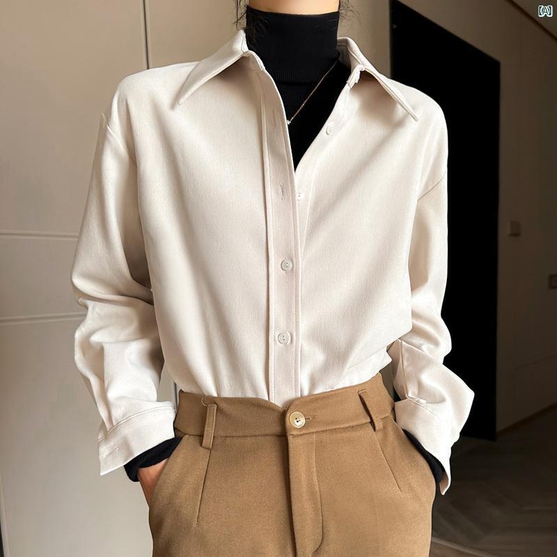 レディース ファッション レディース オシャレ コーデ 春 秋 夏 厚手 ベルベット 起毛 レディース 長袖 シャツ 秋冬 フランス レトロ ハイエンド シック 重ね着