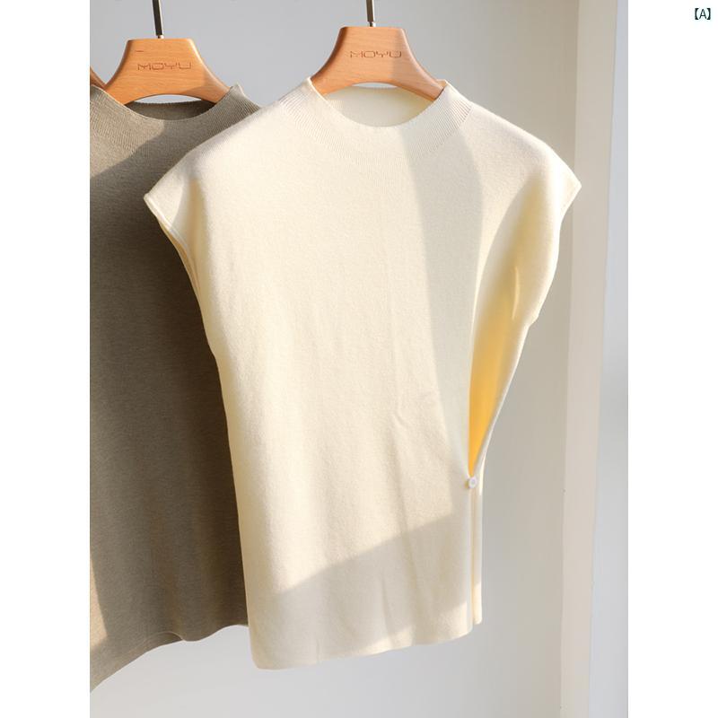 レディース　ファッション　レディース　オシャレ　コーデ　春　秋　夏 ハーフ ハイネック サイドスリット ウール セーター レディース 秋 スリム プルオーバー インナー レイヤリング トップ ブラック