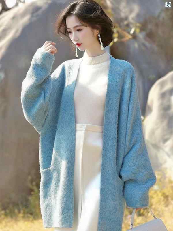 レディース 流行り物 コーデ 春 夏 秋  韓国 ホンブルグ帽 蝋涙 スウェーター 上衣 御前上等感  秋 レディース 青色 真っただ中丈 編み物ジレー