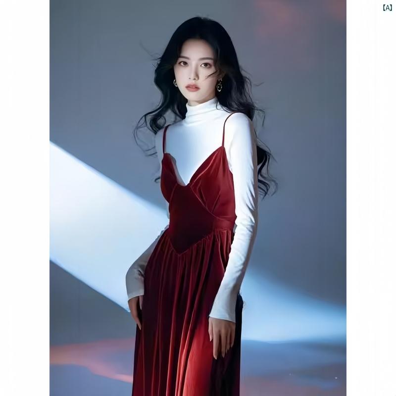 レディース　ファッション　コーデ　春　夏　秋 高級感 フランス 韓国 秋服 ホワイト ボトム シャツ レッド サスペンダー スカート 2点セット