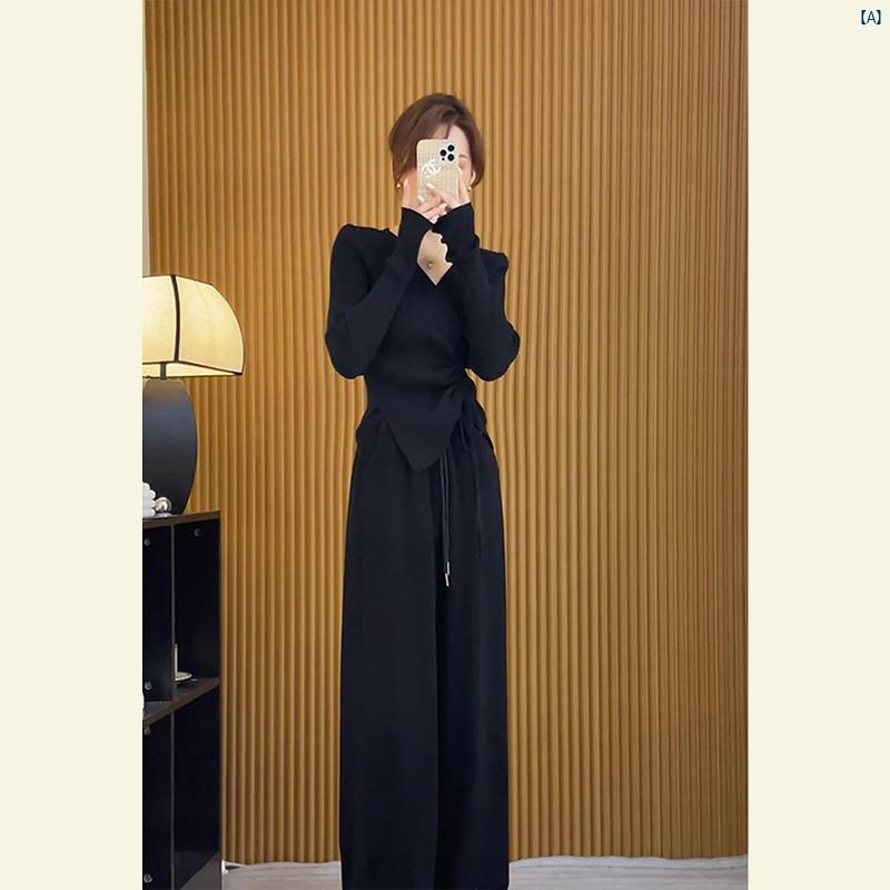 レディース　ファッション　コーデ　春　夏　秋 レディース 春 摩耗 ソルト シリーズ 軽量大歳 ニット トップス ワイド レッグ パンツ 2点 スーツ