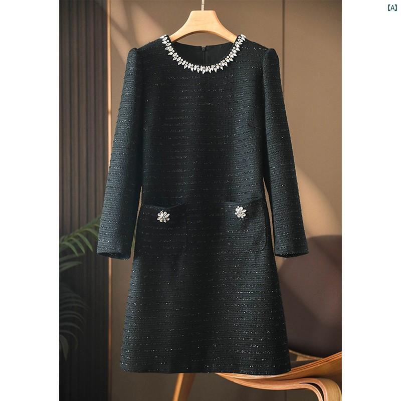 レディース　ファッション　コーデ　春　夏　秋 口当たり 優しくて す 画像 入って いす クリスマス ロマンチック スタッズ 付き ツイード 長袖 レッド ドレス レディース