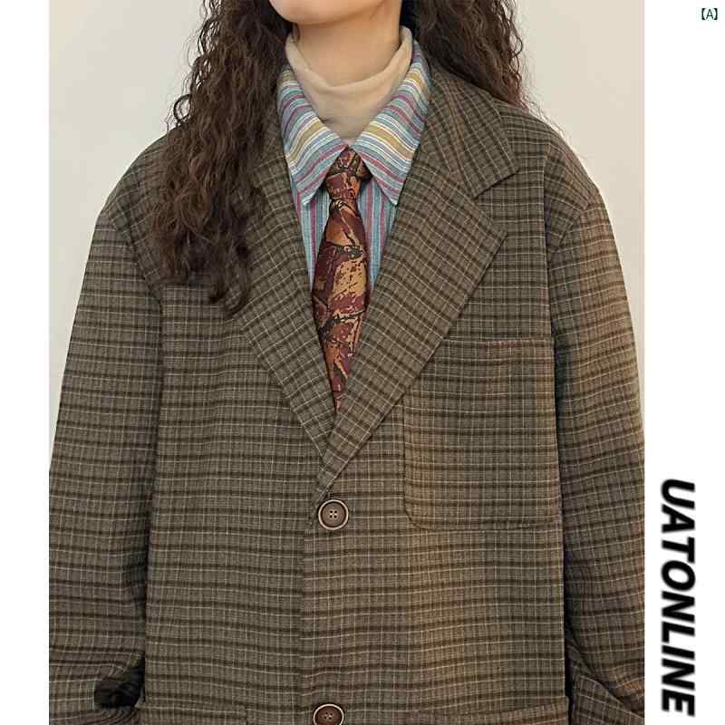 レディース　ファッション　レディース　オシャレ　コーデ　春　秋　夏 UATONLINE 春秋 アメリカン レトロ チェック柄 ブレザー