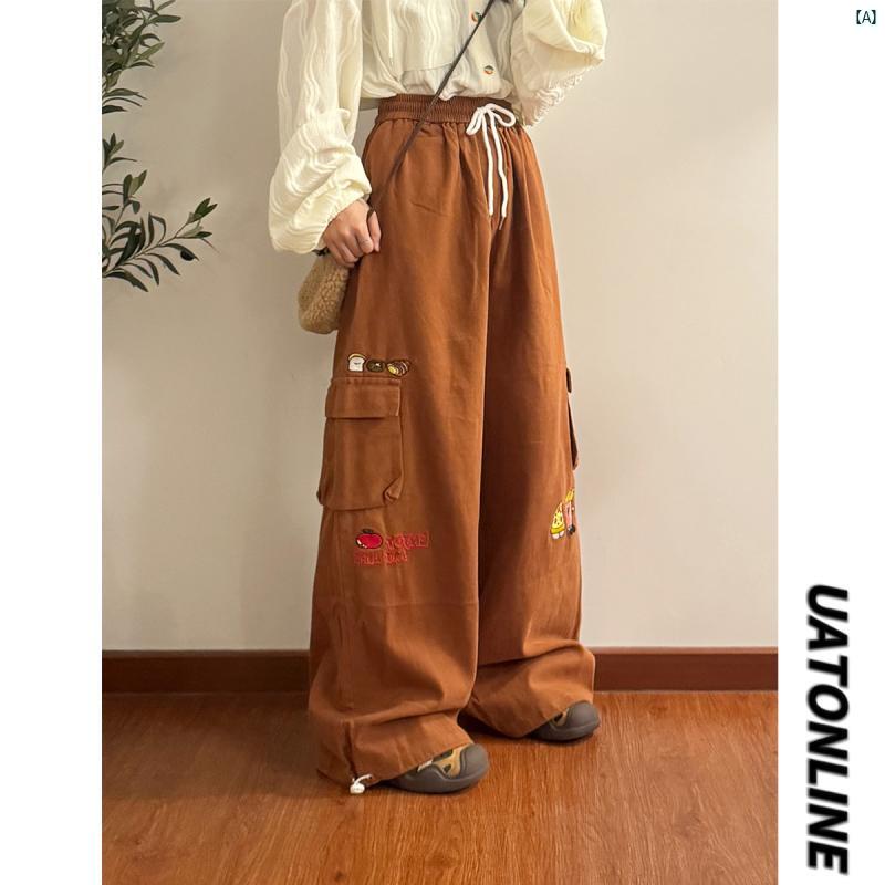 レディース　ファッション　レディース　オシャレ　コーデ　春　秋　夏 UATONLINE 秋 アメリカン レトロ 刺繍 ビッグ ポケット 色 オーバー オール ズボン レディース