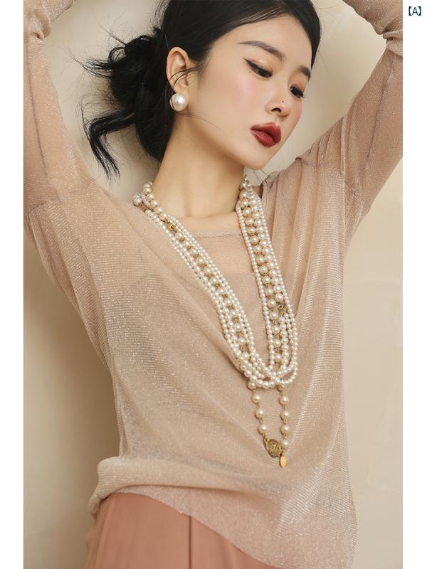 レディース　ファッション　レディース　オシャレ　コーデ　春　秋　冬 dangdangSomesXinghan Brilliant ニット メッシュ トップ レディース アウターブラウス
