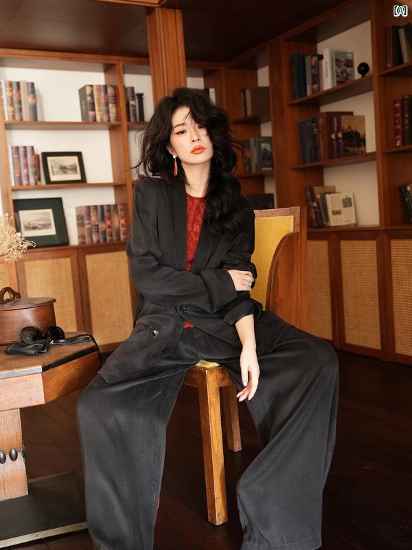 レディース　ファッション　レディース　オシャレ　コーデ　春　秋　冬 dangdangEastern Silence テンセル スーツ 春夏 スリム カジュアル ジャケット ワイド パンツ
