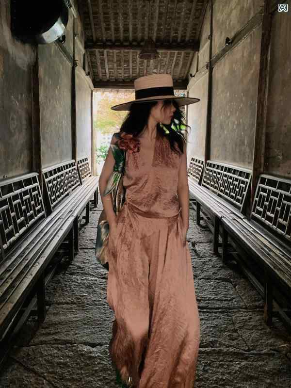 レディース　ファッション　レディース　オシャレ　コーデ　春　秋　冬 Dangdang Somes " スモーク ライク グリーン スーツ レディース 夏服 クロス トップ アセテート ワイド レッグ パンツ 8,323円