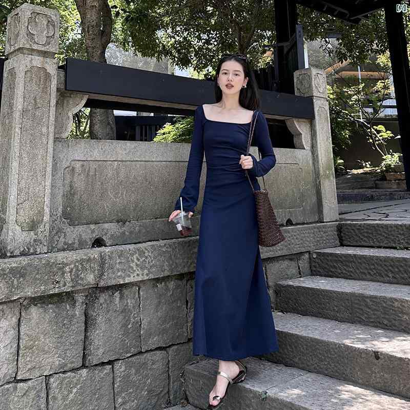 レディース　ファッション　レディース　オシャレ　コーデ　春　秋　冬 cml こ スカート て スリム す バイアスカット たっぷり 襟 エレガント ウエスト ロング ホワイト 吊り ニット ドレス