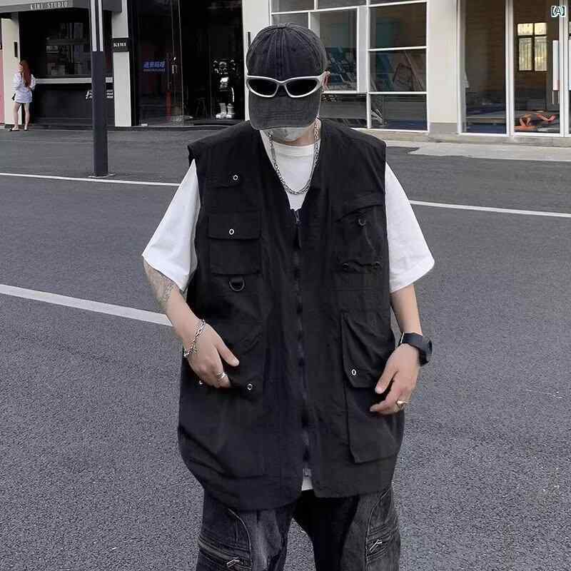 メンズ　ファッション　コーデ　春コーデ　オシャレ 夏 レトロ 機能的 ワークウェア ベスト メンズレディース シティ ボーイ 汎用性 ノースリーブベスト ジャケット