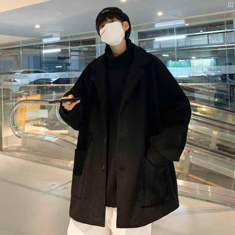 メンズ ファッション コーデ オシャレ 男性用 冬用 ウール コート 韓国 膝上 丈 ミドル丈 英国風 高級 カジュアル 服