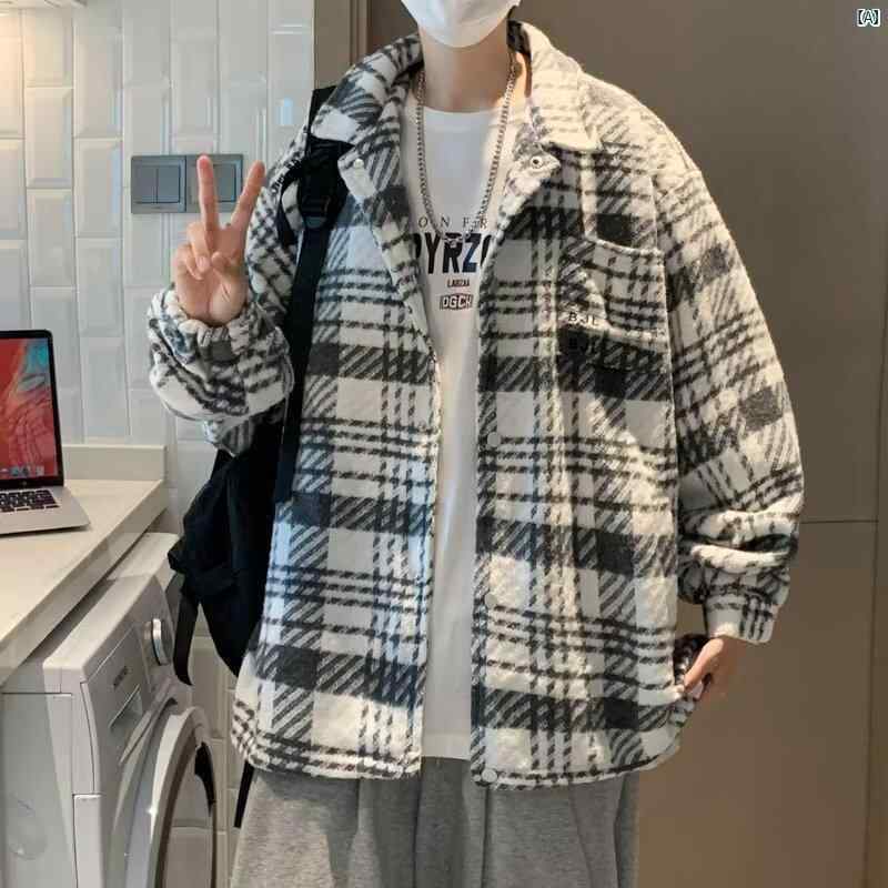 メンズ　ファッション　コーデ　オシャレ ジャケット メンズ 秋　冬 厚手 ハイエンド 和風 ヴィンテージ チェック柄 シャツ ウール