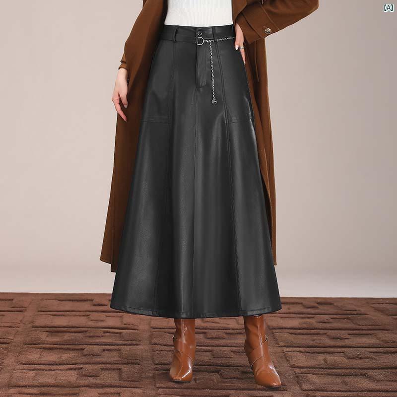 レディース　ファッション　コーデ　春　夏　秋 レザー スカート レディース 秋冬 高級 ロング Aラインイン ドレープスカート 大きい 裾 アンブレラ