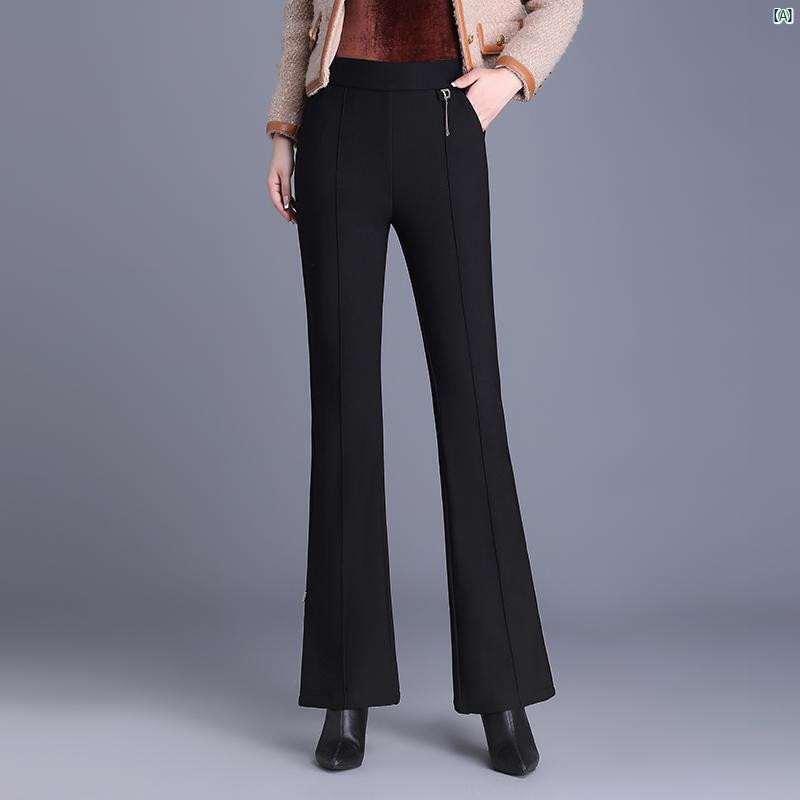 レディース　ファッション　コーデ　春　夏　秋 秋冬 レディース 落ちてくる ベルボトム パンツ 厚手 ベルベット ハイウエスト スリット ブラック スリム ドレープ フレアパンツ