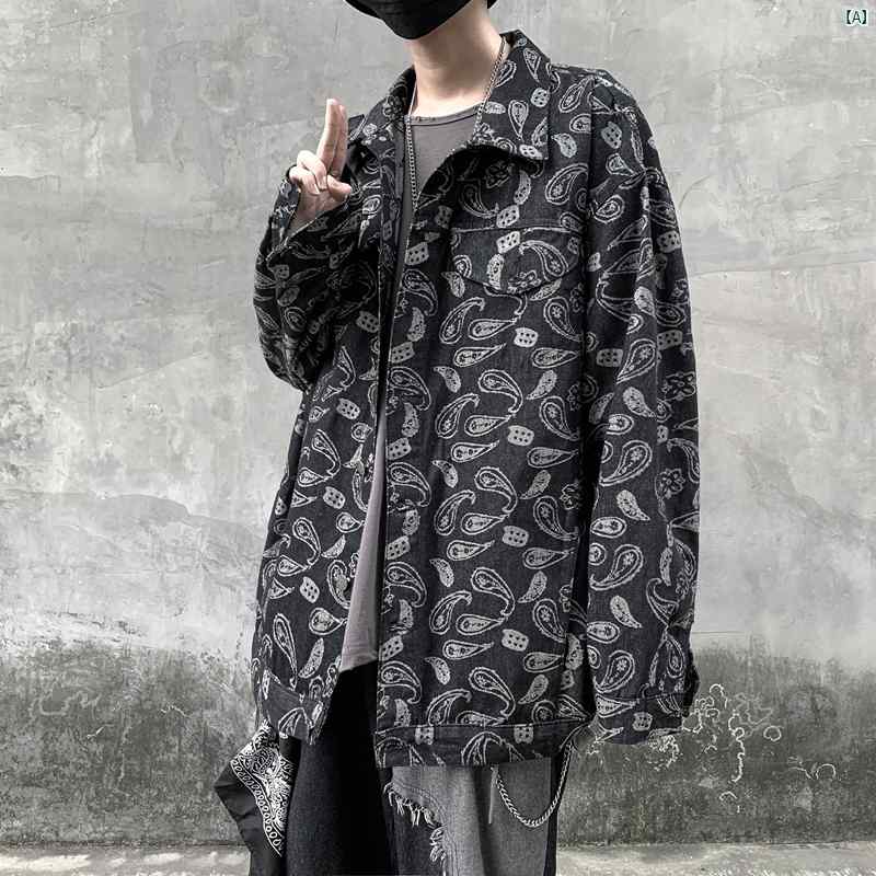 メンズ　ファッション　コーデ　オシャレ デニムジャケット メンズ 春秋 韓国 カシュー フラワー ジャケット カジュアル イン レトロ ヒップ ホップ トップ
