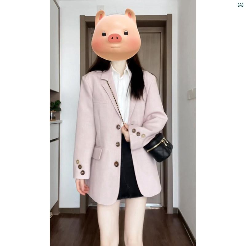 レディース　ファッション　おしゃれ　海外　海外風　かわいい 優しい ピンク セットアップ可能 ジャケット 秋新 ショルダー カジュアル ハイエンド 韓国
