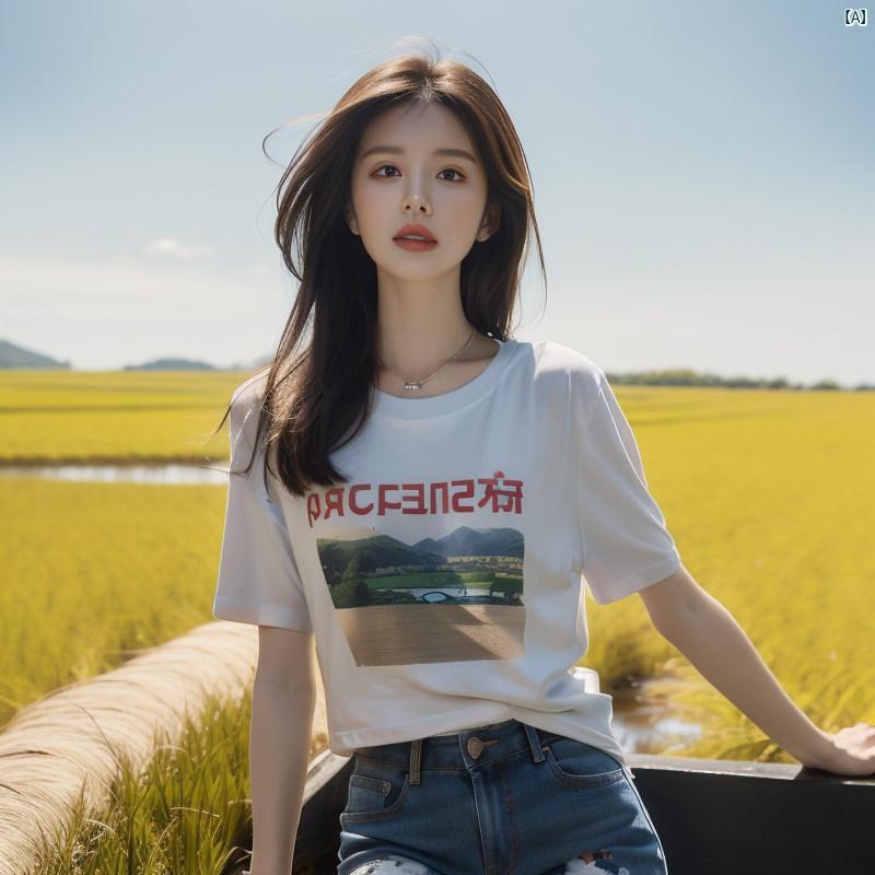 レディース　ファッション　おしゃれ　海外　海外風　かわいい ハイエンド プリント 半袖 Tシャツ 夏 カジュアル トップ