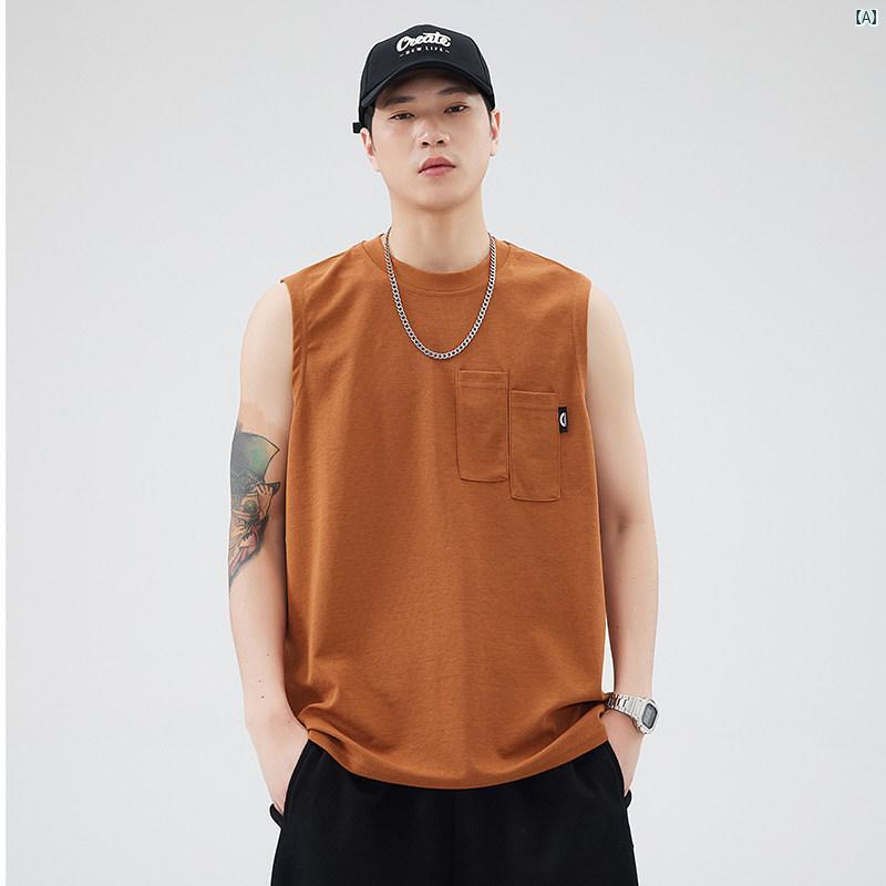 メンズ 男性用 軽量 高級 アメリカン ノースリーブ Tシャツ コットン カット スリーブ バスケットボール ワイド ショルダー スウェットシャツ 夏用 薄手 たり スポーツ ベスト