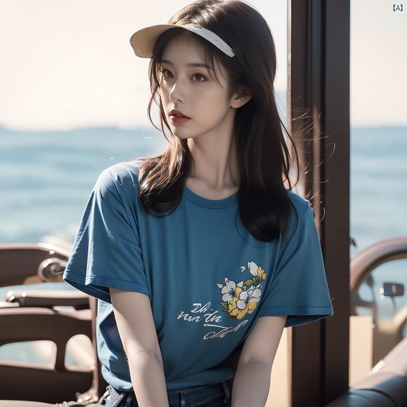 韓国 記念日 水茎の跡 菊 刷り上げる 湖 青み 半袖 プルオーバー レディース 夏 心地好い とっ始め