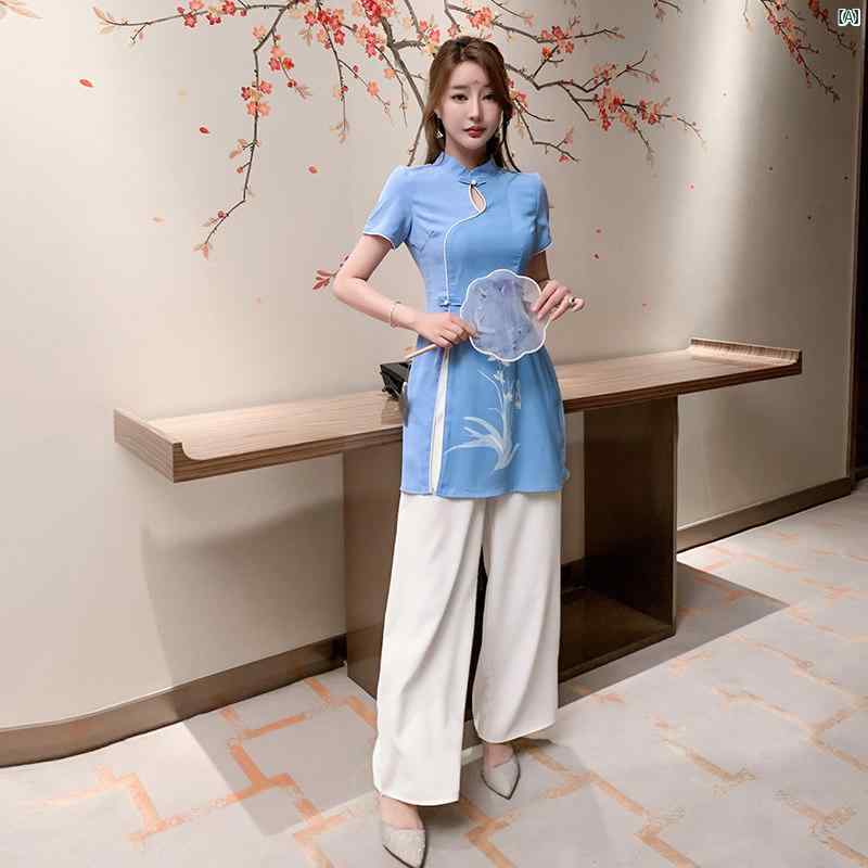 レディース レディース レディース御役目着 中華風 漢 茶 美術 背広 夏 御役目着 若若しい ペディキュア 科学技術者 中国 服