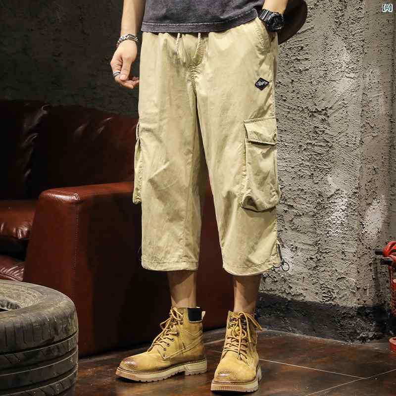 メンズ　ファッショオン　オシャレ　カジュアル　男性 アメリカン レトロ カーキ 三点 オーバー オール 夏 立体 ポケット 七点 ショーツ