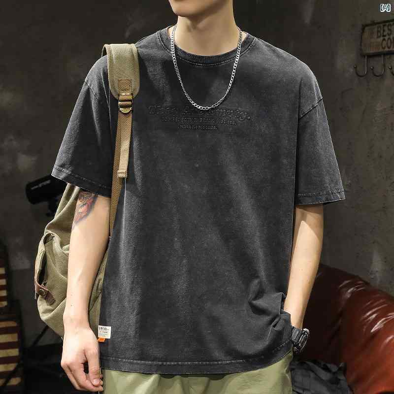 メンズ ファッショオン オシャレ カジュアル 男性 アメリカン レトロ ウォッシュド ノスタルジック ヘビー 半袖 Tシャツ たり 大きいサイズ 夏 快適