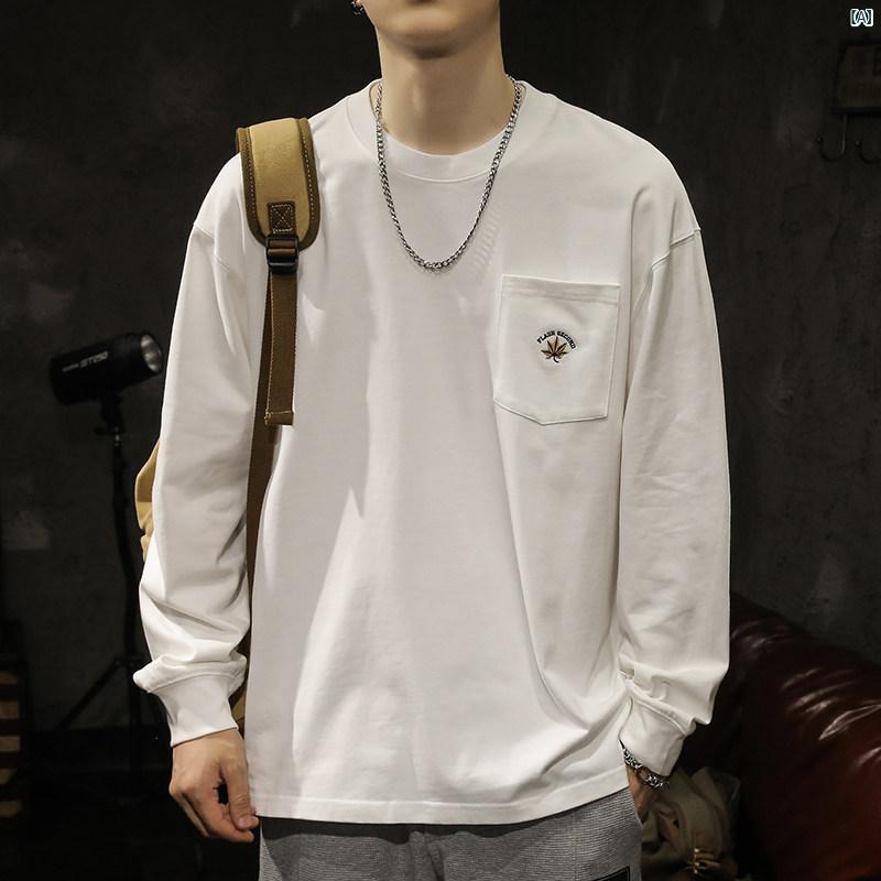 メンズ　ファッショオン　オシャレ　カジュアル　男性 アメリカ ハイエンド コットン 長袖 Tシャツ ラウンドネック スウェットシャツ 春秋 大きいサイズ ホワイト ボトム シャツ