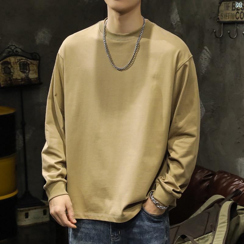 メンズ　ファッショオン　オシャレ　カジュアル　男性 2 グラム コットン ヘビーウェイト シャツ 長袖 Tシャツ 男性 春秋 紳士服 スウェットシャツ