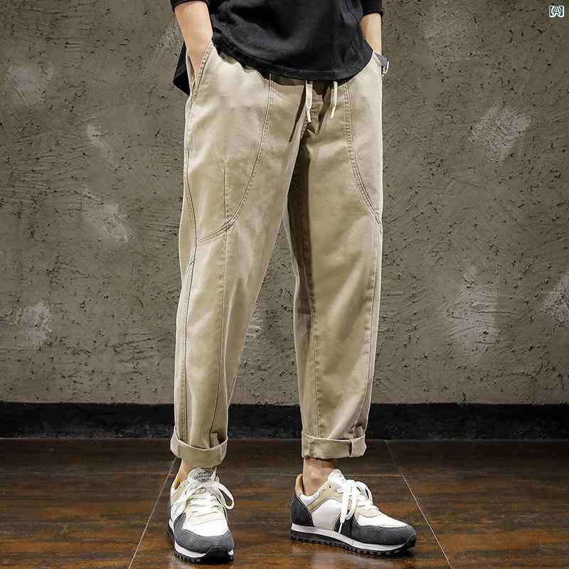 メンズ ファッショオン オシャレ 心地好い 成人男性 分かりやすい 心地好い 厚地の外套 櫂 メンズ 秋 引っ切り無い カーキ ボーイズ 九分丈 ズボン下