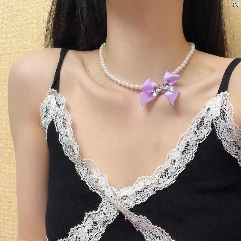 Y2K ファッション　2000 二重層 パールネックレス イヤリング レディース ライト 高級 鎖骨 チェーン ネックレス アクセサリー