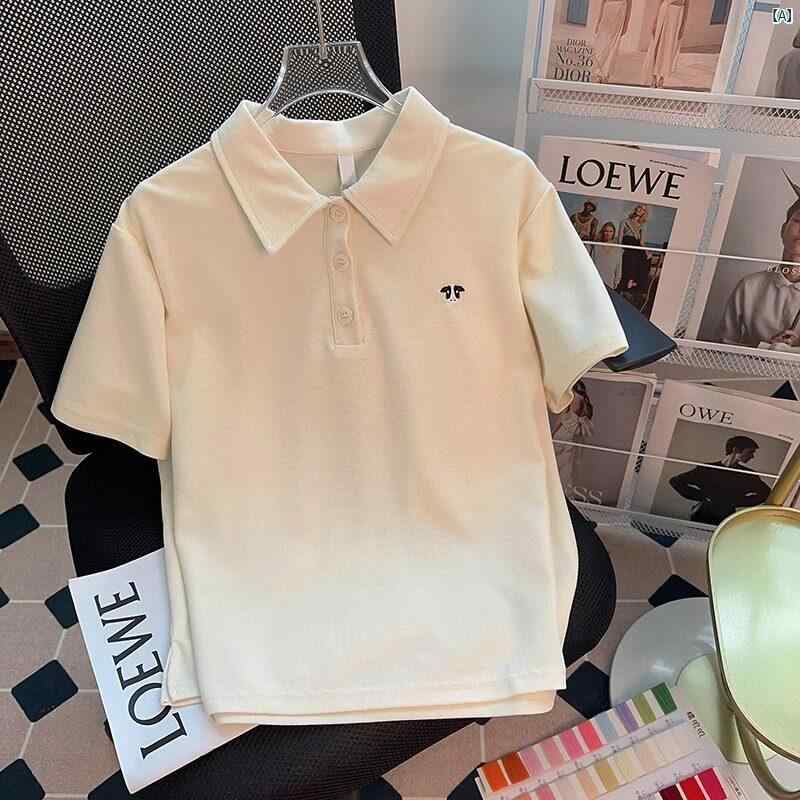 GOOMIL LEE アメリカ ファッション コットン ポロ カラー 半袖 Tシャツ メンズ 夏 薄手 カジュアル トップス