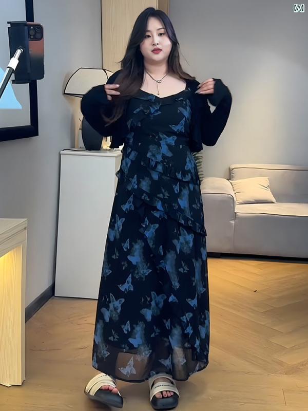 レディース 大きめサイズ ぽっちゃり 大きめファッション 大きいサイズ フランス製 蝶 花柄 サスペンダー ドレス 夏用 mm ウエスト カバー 股間 スリム ロング スカート 付き 7,291円