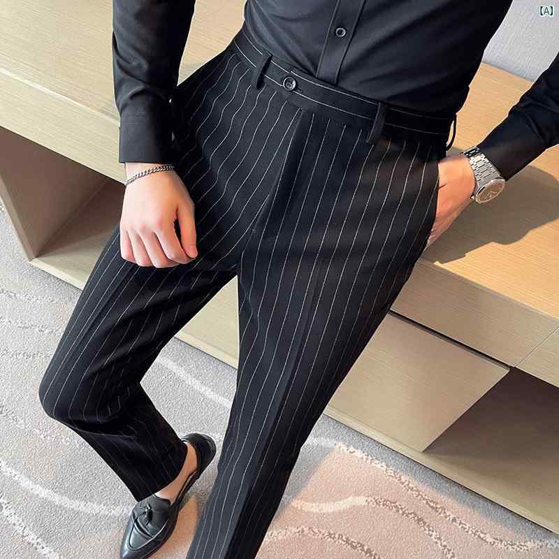 男性　オシャレ　かっこいい　カジュアル 秋　冬 メンズ 厚手 ウール スリムフィット 小柄 ストレート カジュアル パンツ 韓国 ビジネス スーツ