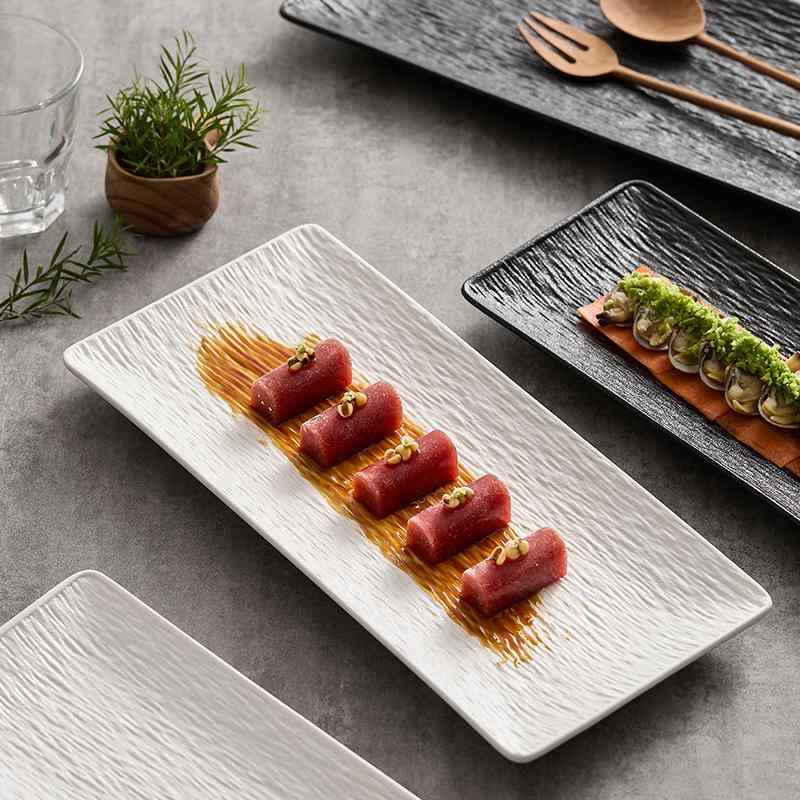 皿 食器 ?方形 陶器 セラミック 寿司皿 角皿 長皿 洋食器 プレート おしゃれ 高級感 刺身皿 和食器 ホテル レストラン カフェ 平皿 浅皿 ストライプ 撥水 頑丈 耐熱 電子レンジ対応 普段使い 業務用 ギフト 白 黒 ブラック ホワイト|プライムズ商店