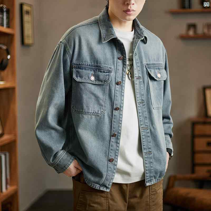 メンズ　ファッション　オシャレ　カジュアル　男性 アメリカ ワークウェア 長袖 デニムシャツ 男性用 春秋 レトロ ウォッシュ シャツ ジャケット