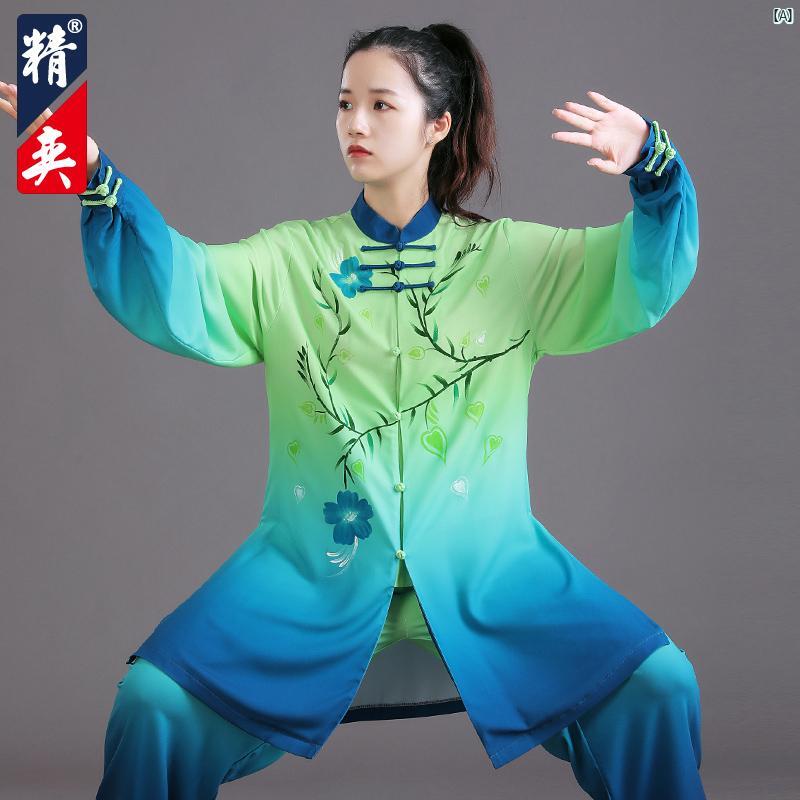 Jingyi 太極拳 スーツ レディース 秋 ハイエンド 手描き グラデーション 武道 パフォーマンス 男性用 練習