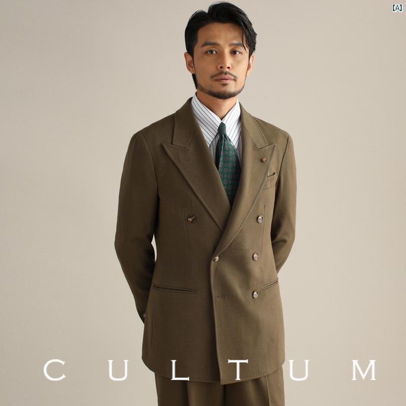 CULTUM GOLDEN SUITS 1930 S ワイド ショルダー 男性用 オールド マネー ピークド ダブルブレスト スーツ