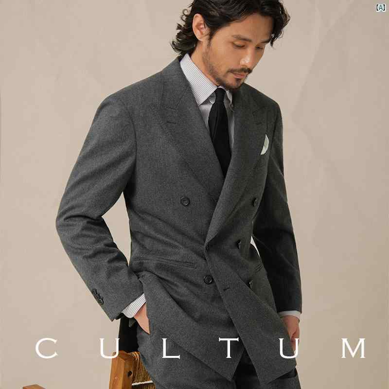 CULTUM 厚手 456 グラム ヘビー フランネル レトロ ピーク カラー ダブルブレスト スーツ メンズカジュアル ソリッドカラー