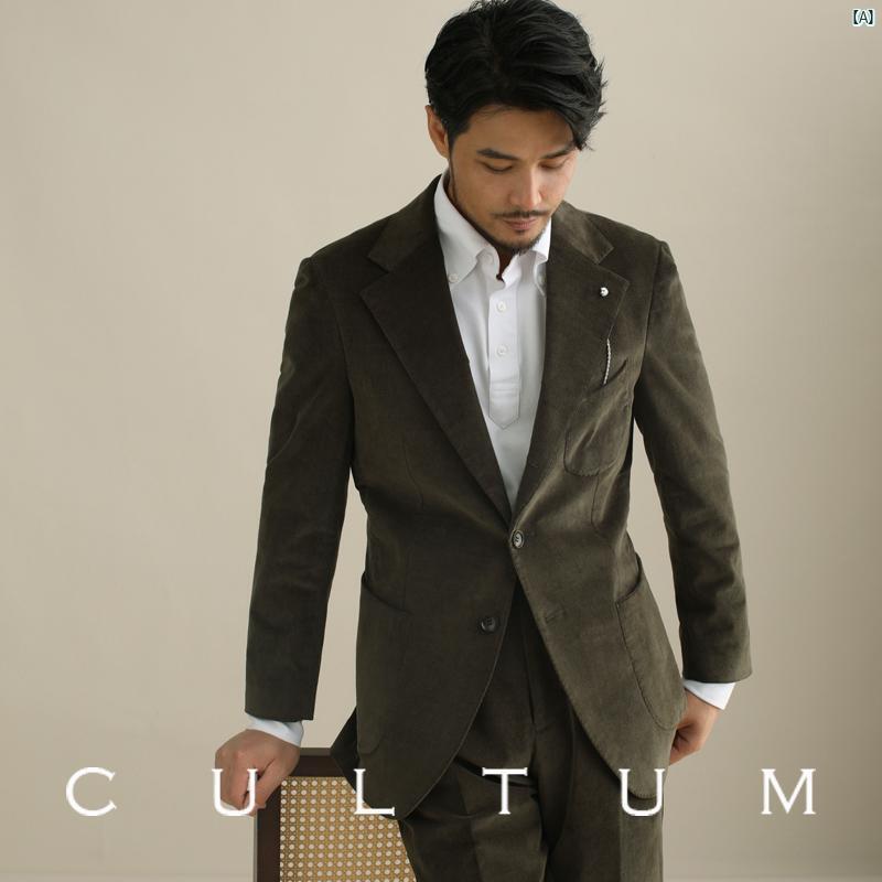 CULTUM イタリア ナポリ レトロ コーデュロイ スーツ メンズ ビジネス カジュアル シングルブレスト 17,533円