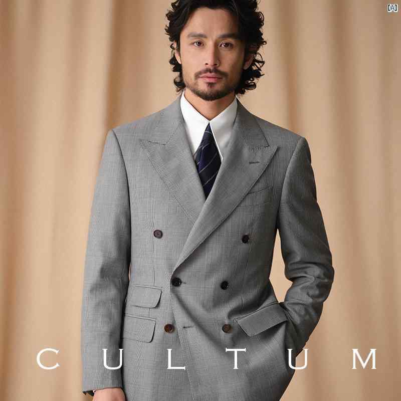 セミ リネン 裏地 CULTUM 50 ウール 二 段 カラー 英国調 プリンス チェック柄 スーツ メンズ フォーマルスーツ