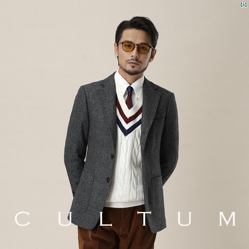 CULTUM 50 ウール 冬 厚手 ヘリンボーン カジュアル スーツ メンズスーツ 紳士 スリーピーススーツ
