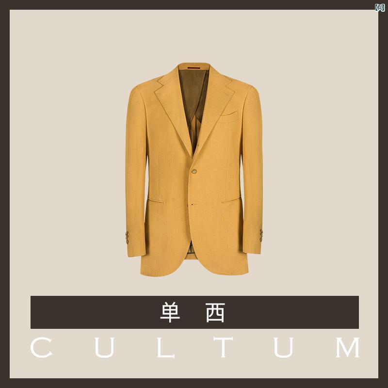 ノー アイロン 通気性 抜群 リネン CULTUM イタリア ナポリ スーツ ジャケット メンズ カジュアル ピンク シングル
