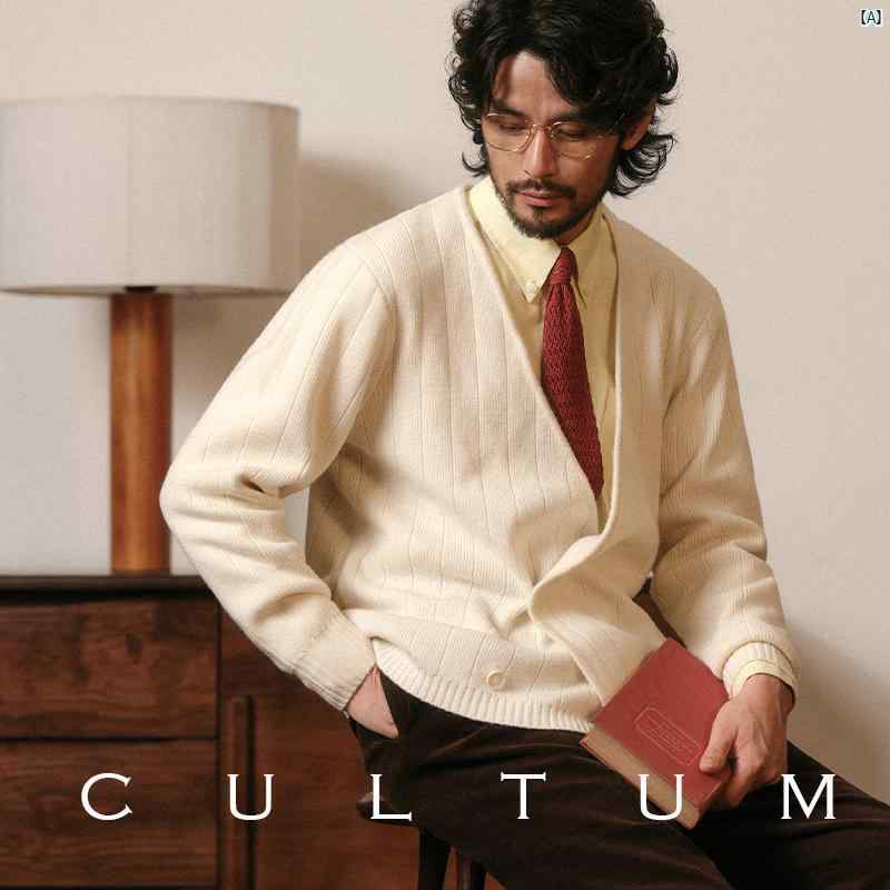 CULTUM メリノウール レトロ 長袖 ハイエンド ダブル乳ぶさ 割り増し金 編み物 スウェーター 上衣 メンズ ジレー