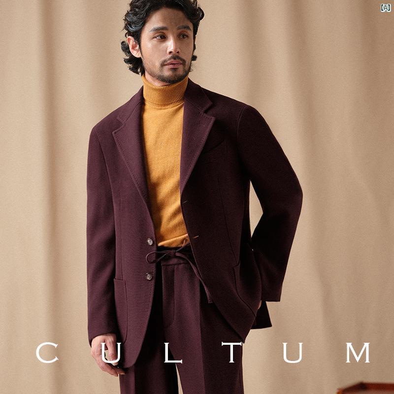 CULTUM イタリア製 厚手 630 g リピート レトロ ヘリンボーン スーツ メンズ カジュアル フォーマル 秋冬