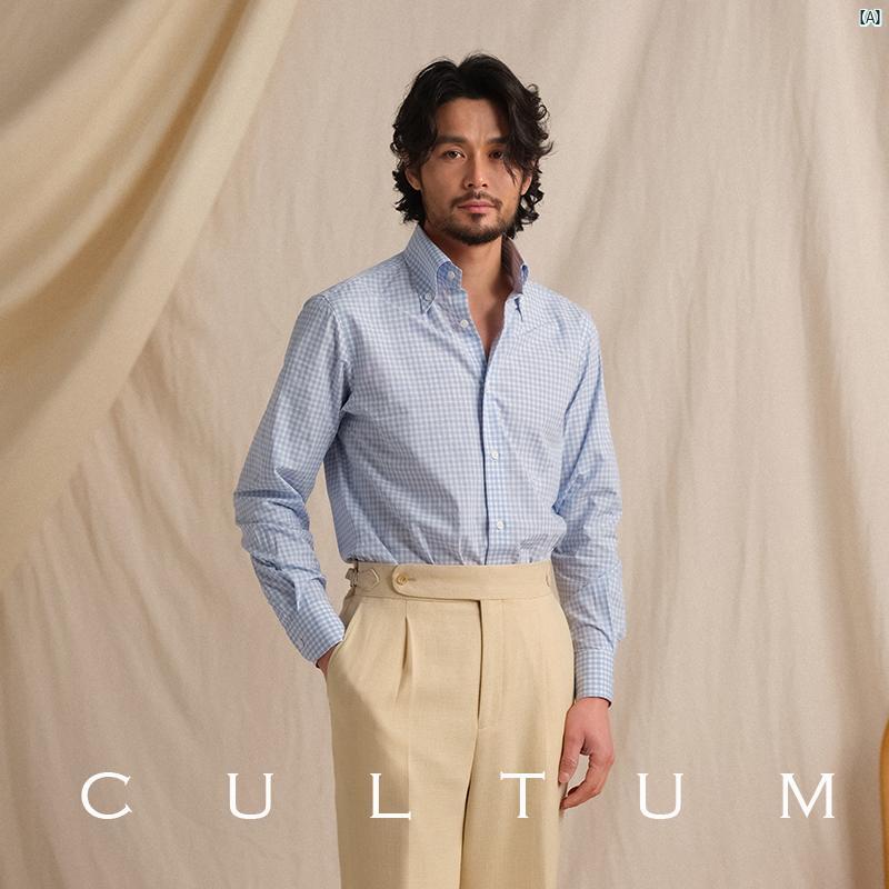 軽量 通気性 CULTUM イタリア コットン ビッグ ポイント ボタン カラー ビジ グ シャツ メンズ 長袖 カジュアル