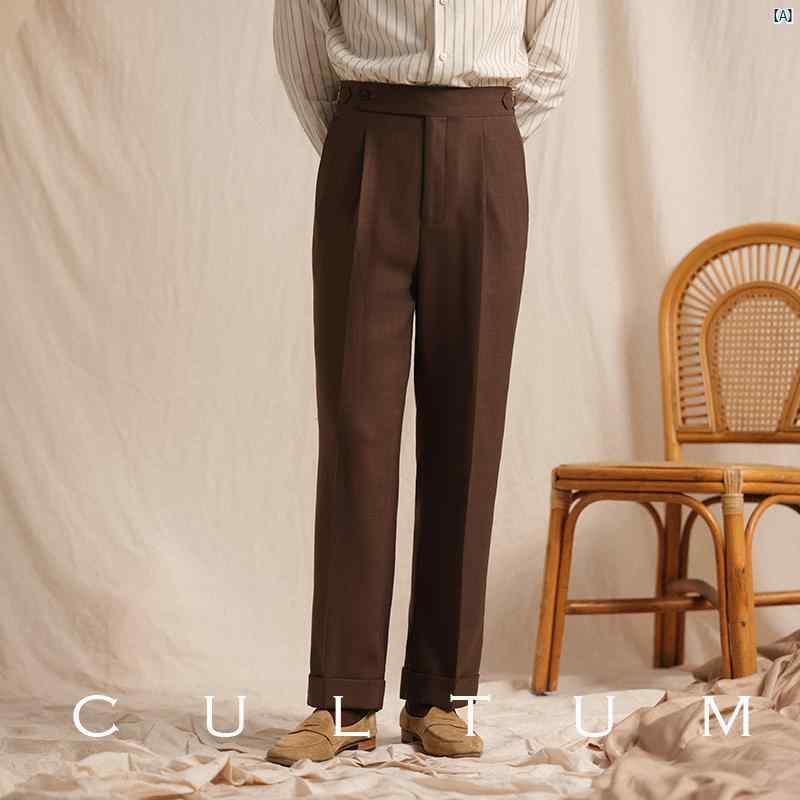 ヘリンボーン 柄 CULTUM イタリア ナポリ シングル プリーツノー アイロン スーツ パンツ メンズ 高級