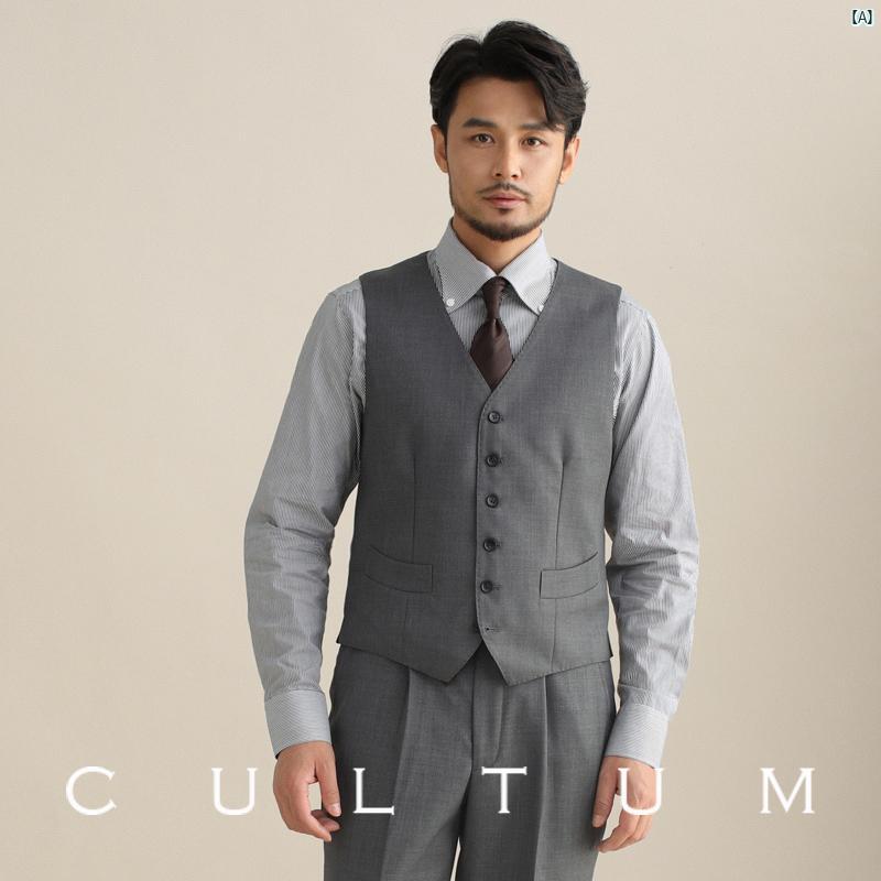 CULTUM 50 梳 毛 ウール 1 列 6 ボタン スーツ ベスト 男性用 スリム Vネック 若々しい ビジネス 紳士