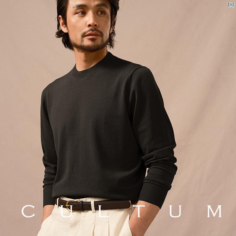 CULTUM NAPOLI イタリアンカジュアル 春夏 ベーシック 無地 ラウンドネック Tシャツ メンズ 長袖 プルオーバー セーター